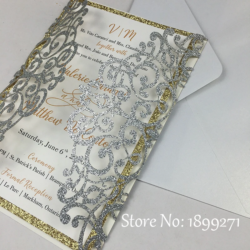 100 шт. Серебристые блестящие бумажные приглашения с подкладкой конверты