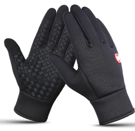 Теплые водонепроницаемые противоскользящие мужские перчатки для рыбалки на открытом воздухе с сенсорным экраном, прочные перчатки для велоспорта с полным пальцем, Перчатки для фитнеса и карпа - Цвет: Черный