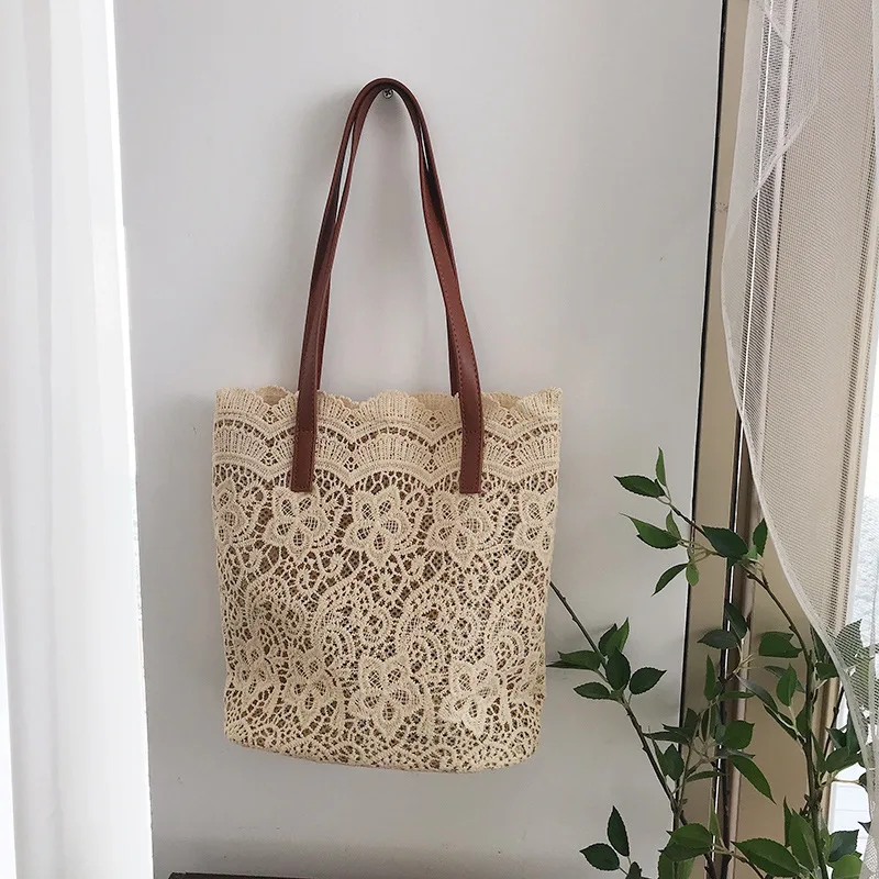 Bucket Shoulder Bag For Women New Summer Korean Lace Elegant Women Tote Shopping Female Bags Lady Handbag Female Beach Bag