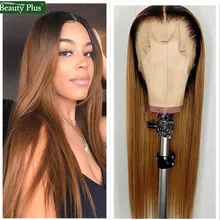 Синтетические волосы на кружеве парик бразильский человеческих волос 1B 30 Цветной прямые Синтетические волосы на кружеве парик Волосы remy 150% Плотность 13X4 коричневый блондин передние парики