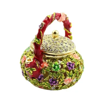 

Mini Teapot Trinket Boxes Ornament Crystals ,Hand-painted Patterns Jewelry Box X7JB