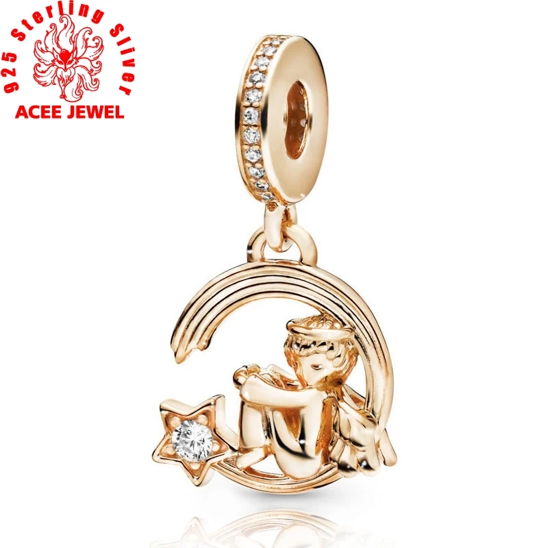 Зимние новые серебряные бусины 925 пробы Shine Angel & падающая звезда мотаться