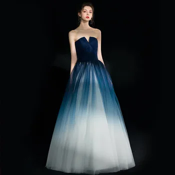 

2020 Beautiful Blue Lace Up Off The Shoulder Evening Dresses Sleeveless Elegant O Neck Evening Gowns Sequined Ball Gown Fast Shi