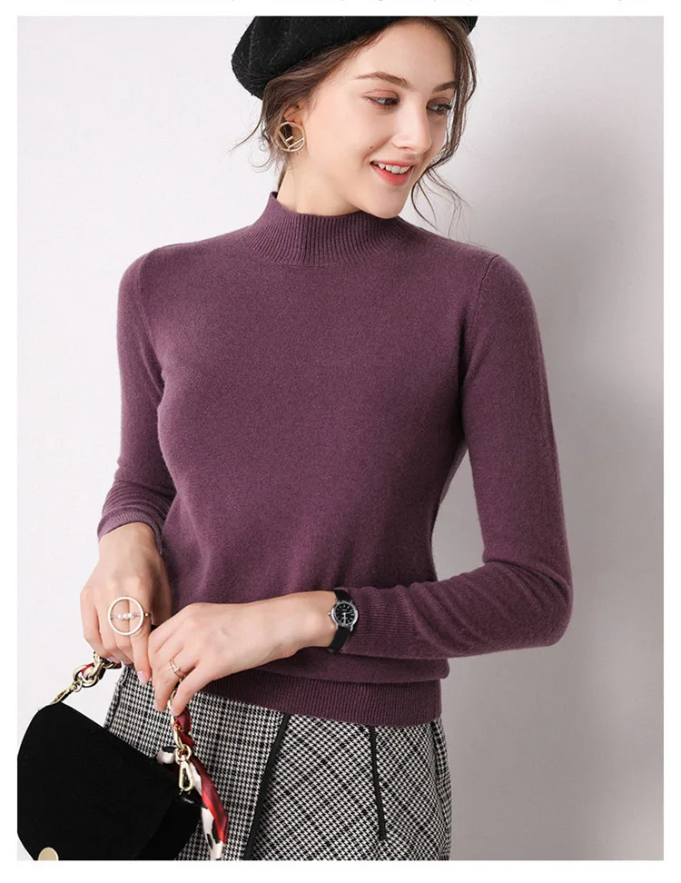 Лидер продаж Базовая Для женщин однотонные Цвет Половина Водолазка; свитер мериносовая шерсть тренд Цвета свитера женские джемперы
