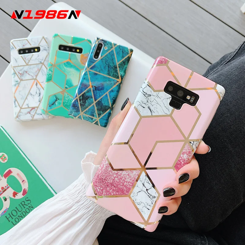 

N1986N For Samsung Galaxy S8 S9 S10 Plus Note 8 9 10 Pro Phone Case Luxury Plating Texture Marble Smooth Soft IMD For Samsung S9