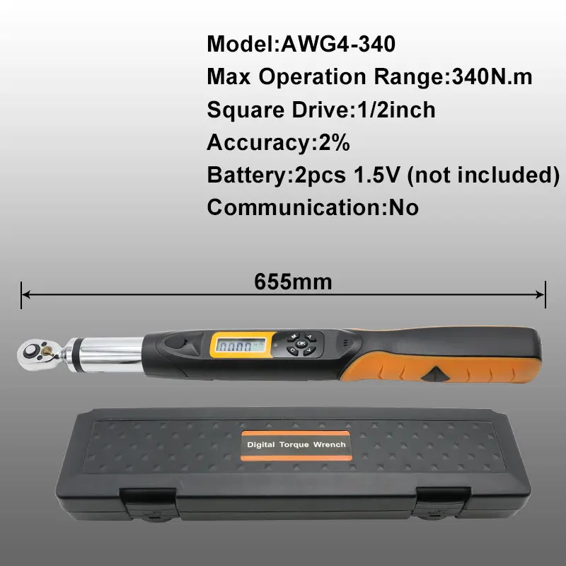 SHAHE динамометрический ключ 1/2 двухсторонняя храповая головка динамометрический ключ цифровой высокой точности 2% ручной инструмент - Цвет: AWG4-0340