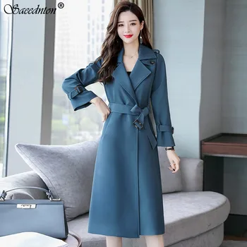 

2020 New Autumn Spring Women's Fashion Trench Overcoat Windbreaker Elegant Waist Belt Slim Long Trench Coat For Women Outwear