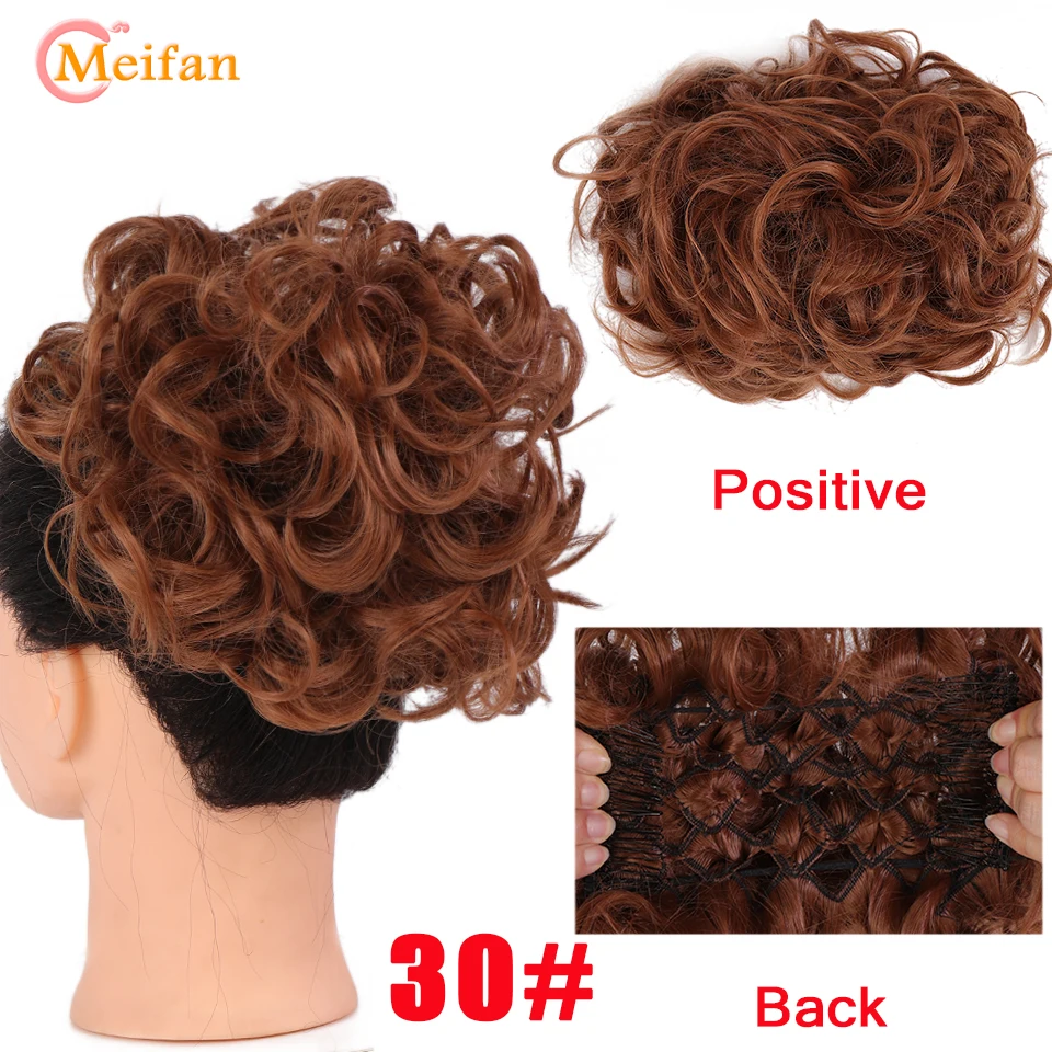Synthetic Bride Messy Big Hair Bun Curly Chignon with Comb Clips in Hair Tail Cover Ponytail Extension Natural Fake MEIFAN hair bun extensions,synthetic hair extensions