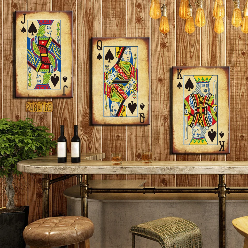 Poker Cards Canvas Paintings Wall Art Home Decor Gambling Pictures HD Prints Club Casino bar restaurant Decoration Posters | Дом и сад