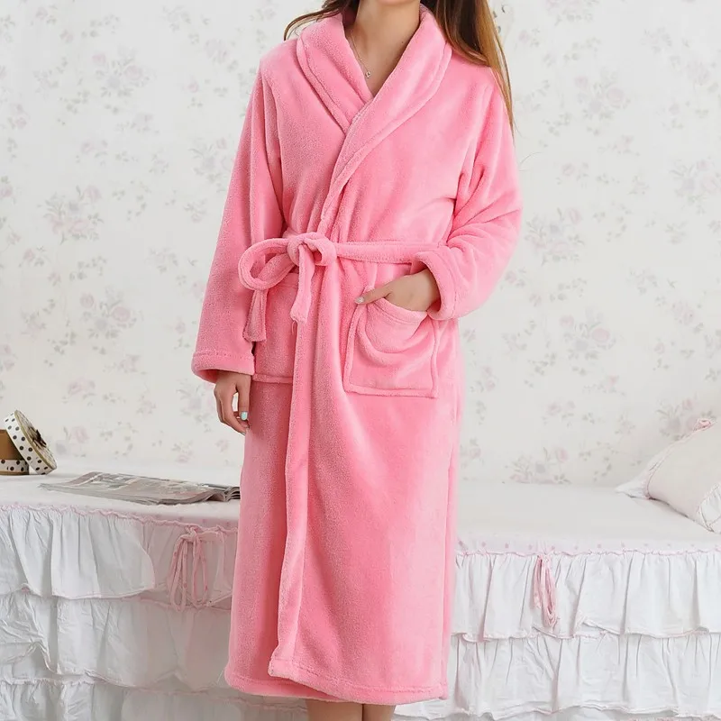 Coral Fleece Women Robe Winter Warm Kimono Gown Thicken Flannel Nightwear Sleepwear Female Casual Bathrobe Intimate Lingerie