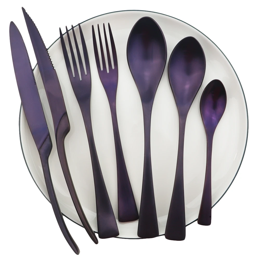 

Purple Restaurant Reusable Dinnerware Set High Quality Metal Flatware Set Stainless Steel Kitchen Tableware Knife Fork Spoon Set