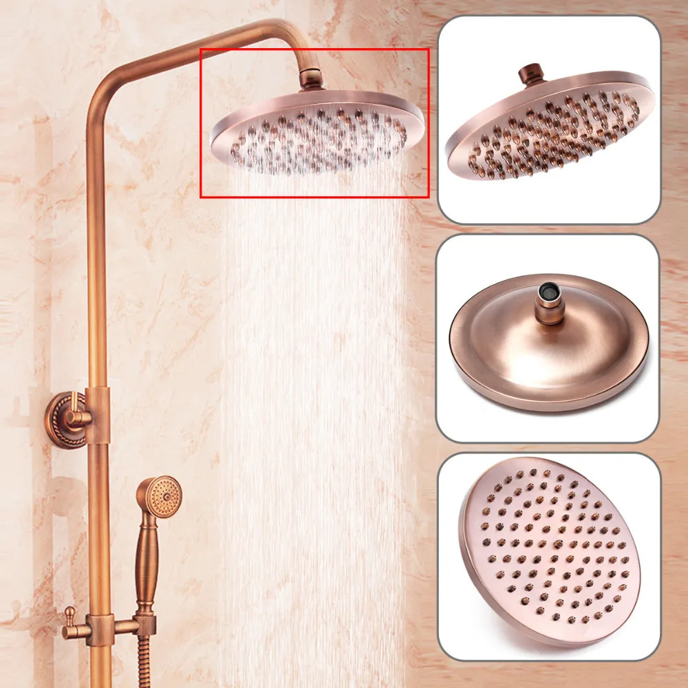

8 inch Round Vintage Retro Bathroom Rain Shower Head Antique Red Copper Hose Top Shower Sprayer Bathroom Single Head Tools