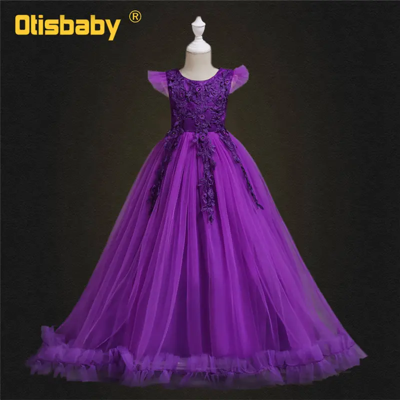 Purple Платья для первого причастия с цветочным рисунком для девочек; коллекция года; Детские вечерние пышные платья; элегантное красное свадебное платье для девочек; Bebe; платья - Цвет: Purple