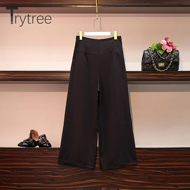 Trytree, осенне-зимний комплект из двух предметов, повседневный однотонный топ с круглым вырезом+ штаны на бретельках, с оборками, на пуговицах, Модный комплект из 2 предметов