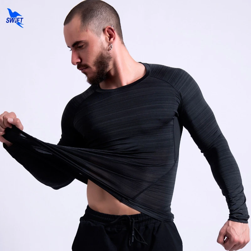 

High Quality Quick Dry Running Shirt Men Bodybuilding Sports T-shirt Long Sleeve Compression Tops Gym Tshirt Fitness Rashguard