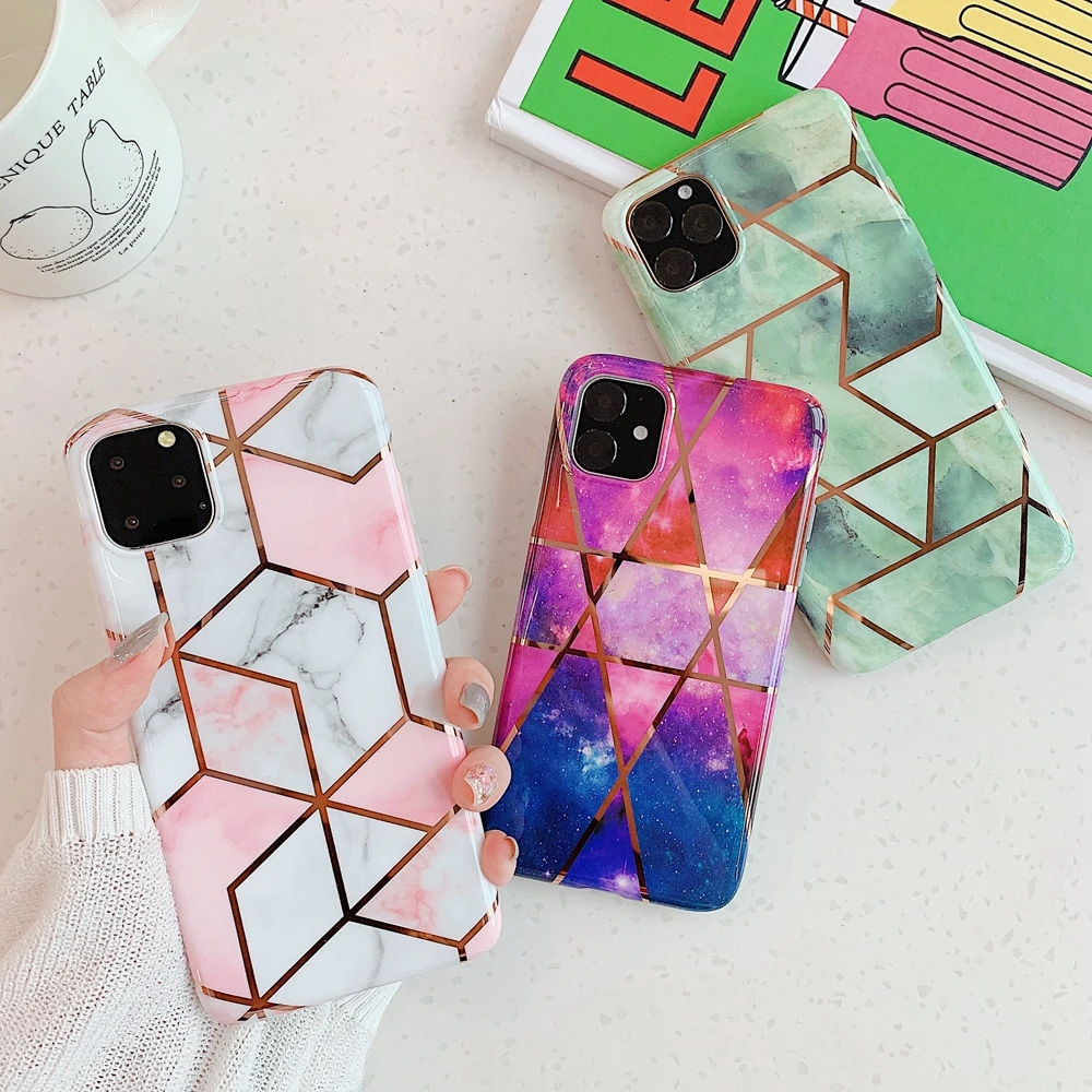 2019 Marble Cover for iPhone 11 Pro Max Luxury IMD Printer TPU Xs Xr 7/8plus Mobile Phone Cases Glossy Geometry Fundas |