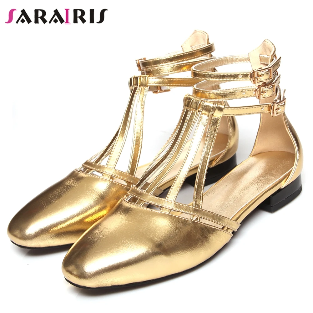 

SARAIRIS2020 Brand New Female Light Metallic Gladiator Sandals Summer Beach Sandals Women Quality Leather Insole Shoes Woman