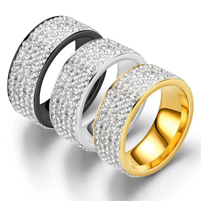 Hip Hop Iced Out Full CZ Rings Gold Silver Color Stainless Steel Engagement Wedding For Women Men Jewelry Dropshipping | Украшения и