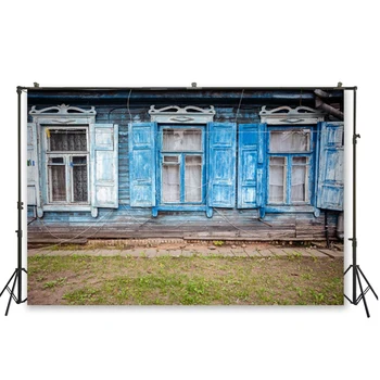 

HUAYI shabby vintage blue wooden house photo shoot backdrop Retro Shabby window Wooden Floor Background photo decorations D-5884