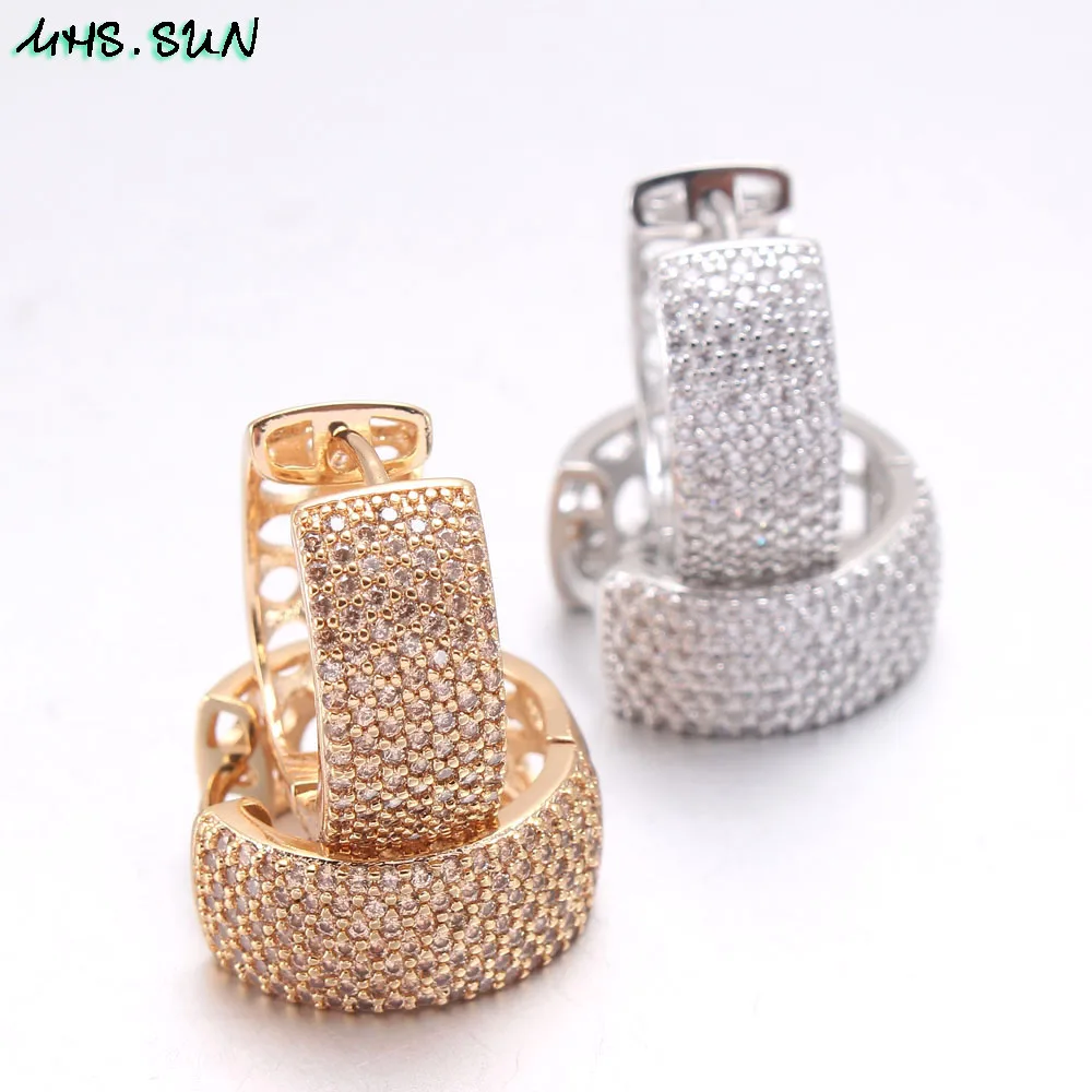 

MHS.SUN Fashion Ladies Loop Earring Hollow Desing Round-Shaped Cubic Zirconia Hoop Earrings for Women Party Jewelry Dropship