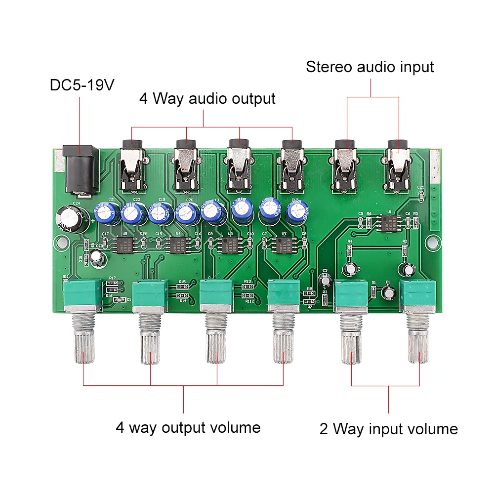 AIYIMA Stereo headphone Mixer Distributor for headphone External Power AMP Volume independent control DC5 19V 2 inputs 4 outputs