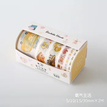 

6 Rolls/Box Cute Oxygen Life Golden Stamp Masking Washi Tape Hand Account Notebook Computer Decor