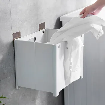 

Foldable Laundry Basket gray white Punch-free home Folding Storage Basket Bathroom Wall Hanging Laundry Storage Basket