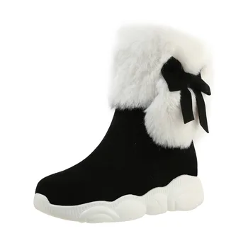 

Women Snow Boots Winter Shoes Warm Casual Fur Ankle Female Bowtie Non Slip Plush Suede Rubber Flat Slip On Fashion Ladies 33-46