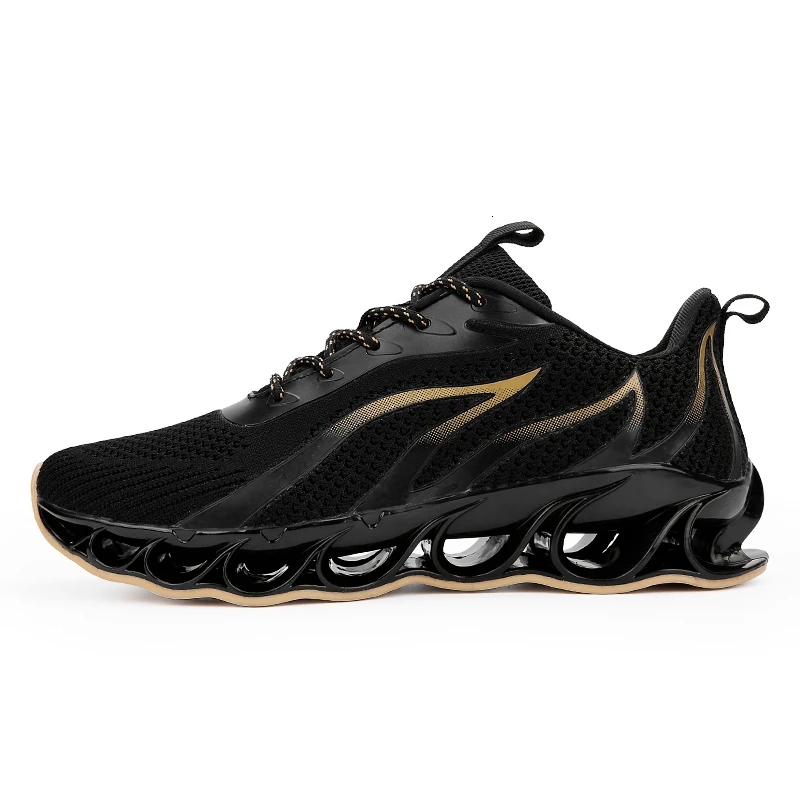 Мужская обувь для бега, кроссовки с воздушной подушкой, удобные дышащие кроссовки с сеткой, пара, для бега, ходьбы, спорта, размера плюс - Цвет: Black Yellow