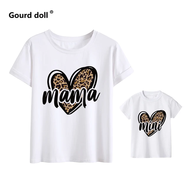 Tshirt family fashion mother kids Leopard Love family tshirt mom baby girl clothes family matching outfits family look clothes CYBWAX-white