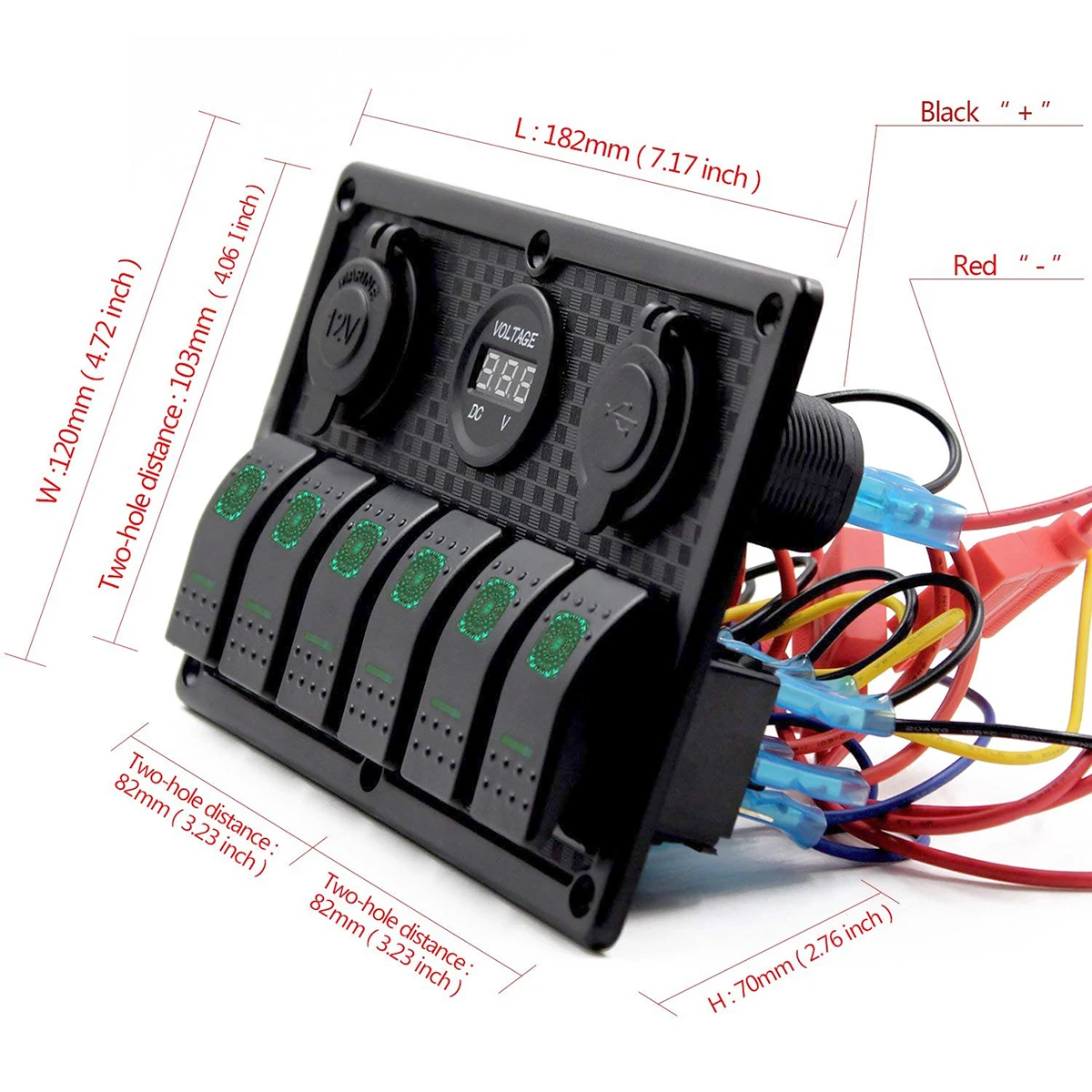 12 V-24 V 6 зеленый светодиодный Водонепроницаемый кулисный переключатель Панель Dual USB гнездо для автомобильного прикуривателя переключатель вольтметра Панель автомат защити цепи