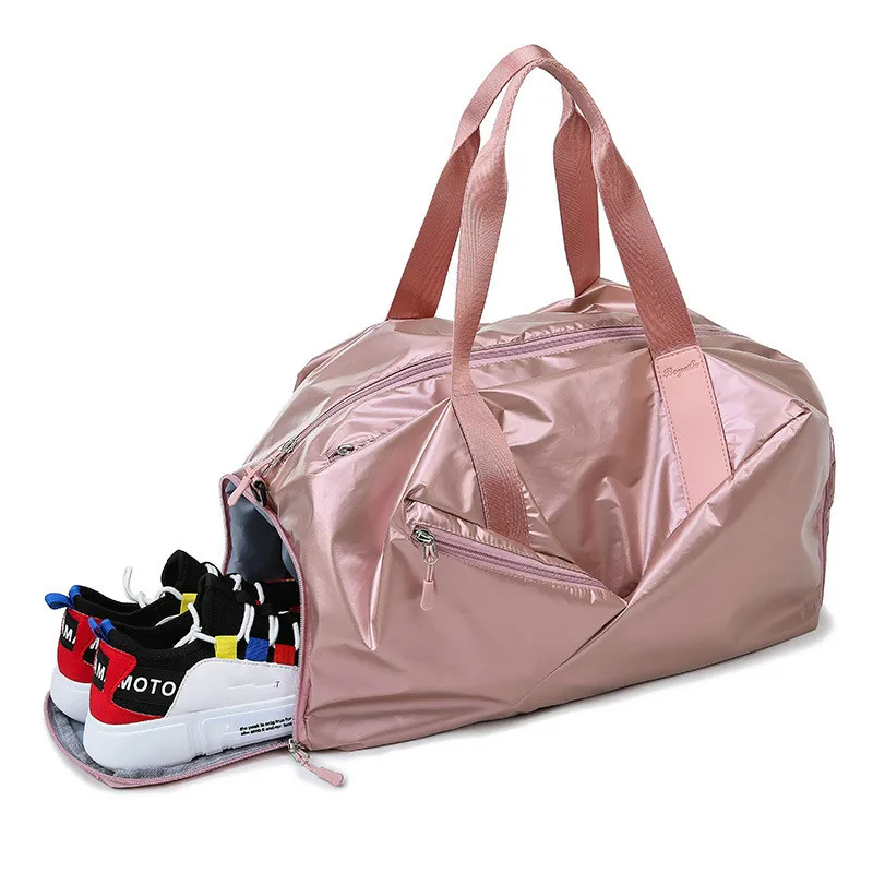 Глянцевая сумка для Йога-коврика, фитнес-сумки для спортзала, сухая влажная сумка для женщин и мужчин, обувь для путешествий, тренировочный мешок для занятий спортом, розовый gymtas Duffel