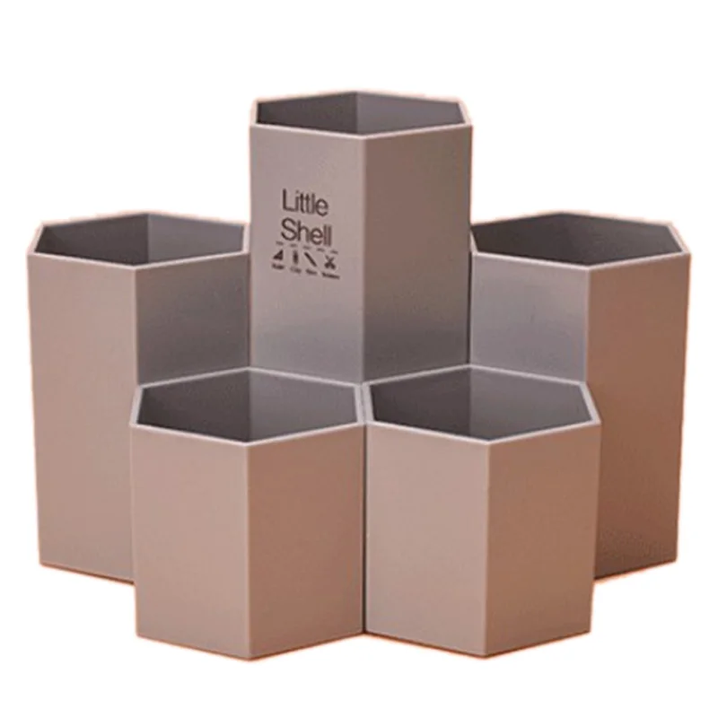 

Color Random School Office Organizer 5In1 Assemble Hexagon Plastic Gel Pen Pencil Holder Desk Stationery Storage Container