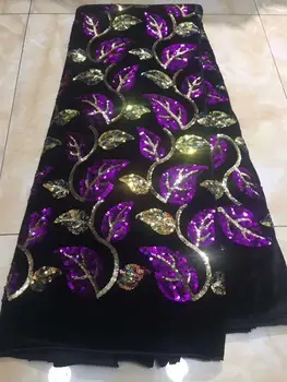 

2020 african velvet lace fabric with sequins beautiful leaves pattern design velvet lace fabric jyd201