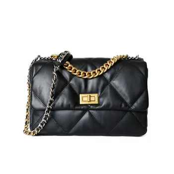 

2020 Models European and American Fashion Rhombic Chain Zipper Flap Lock Buckle Layer Calf Leather Shoulder Messenger Bag