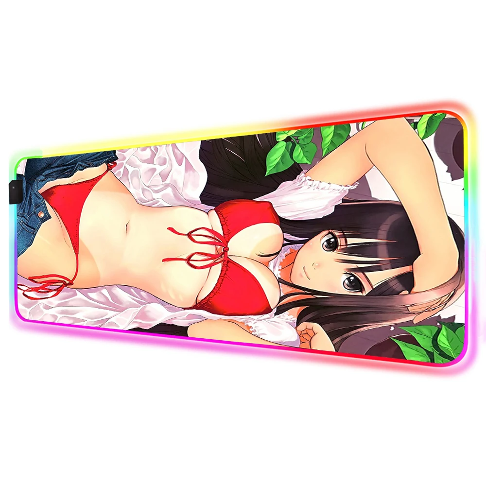 

Mairuige Sexy Big Tits Bikini Girl RGB Large Mouse Pad LED Backlight Color Computer Home Game Accessories Keyboard XXL Mousepad