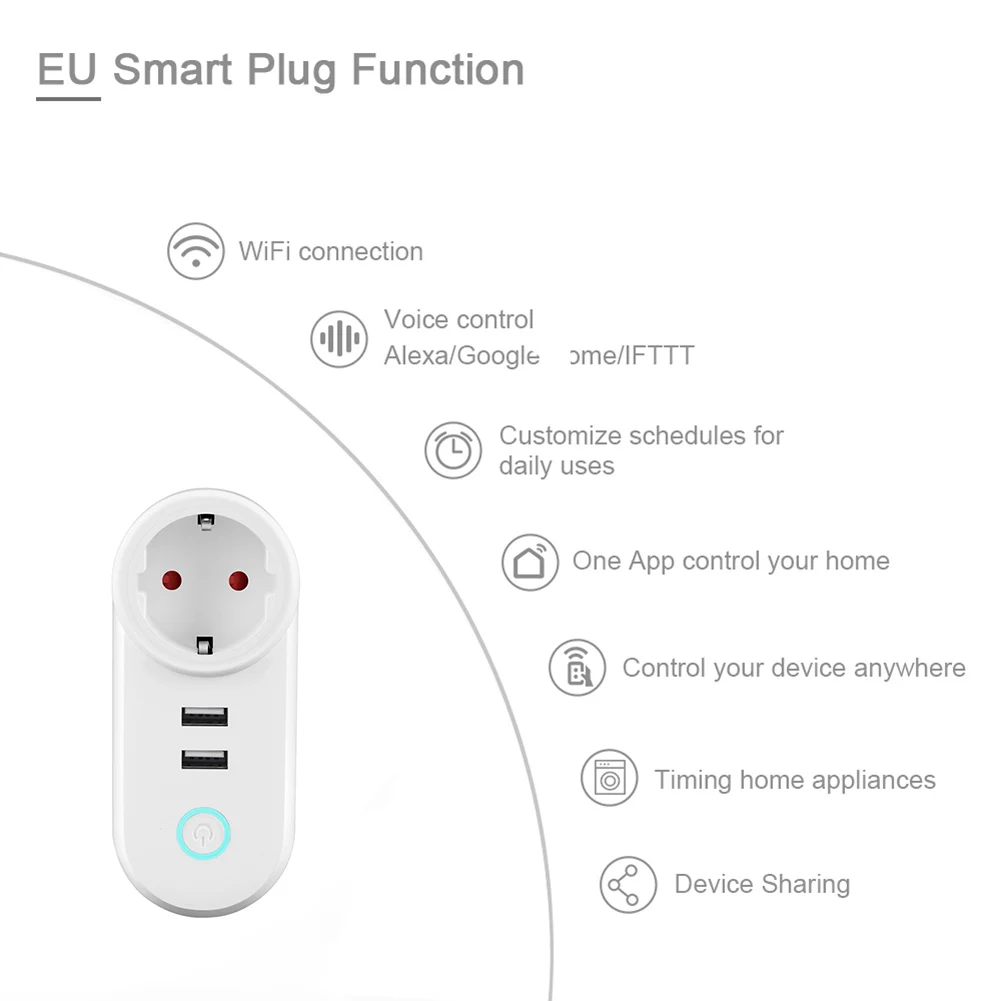 ЕС Smart Plug умная розетка Wi-Fi с пульт дистанционного управления с USB приложение работает с Alexa Google домашний помощник
