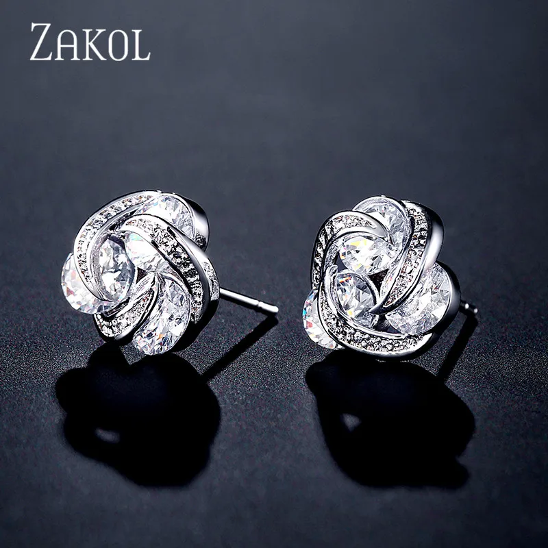 

ZAKOL Cute Geometric Revolving Clear Cubic Zirconia Stud Earrings for Women Fashion Round CZ Ear Jewelry Christmas Gift FSEP2310