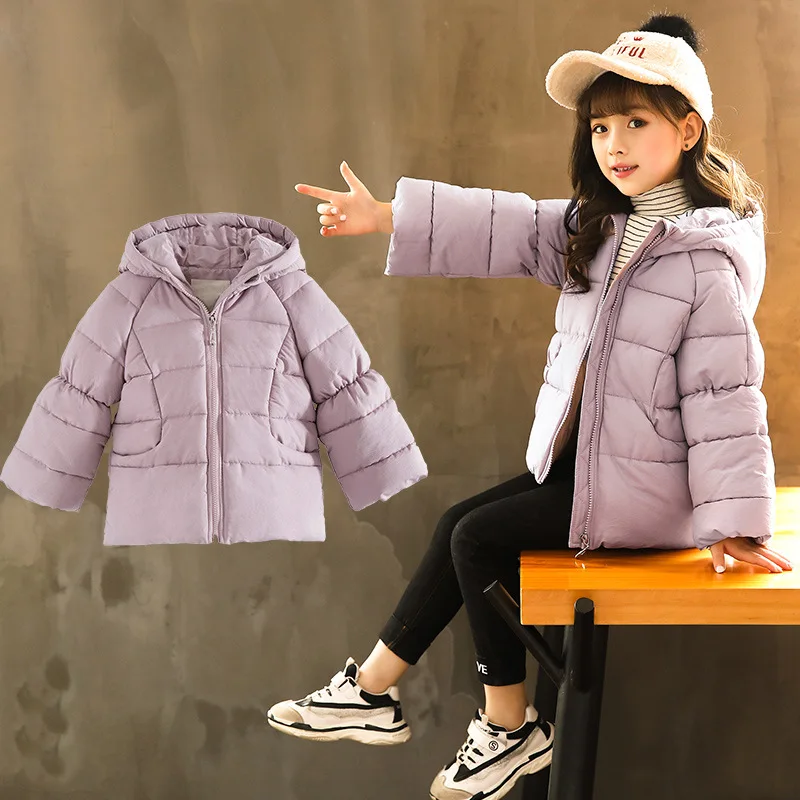

2019 Children's Clothing Winter Warm Jacket For Girls 3-10 years Old Warm Hooded Thick Cotton-Padded Solid Coat