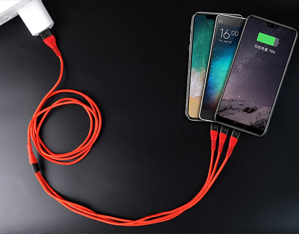 !ACCEZZ Nylon 3 in 1 Data Cable Micro USB Type C Charging For iPhone 7 8 Plus X XS XR Mobile Phone For Samsung S10 Charge Cable (21)