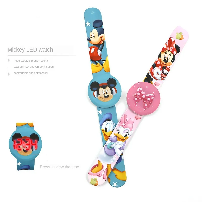 Disney-reloj electrónico con dibujos animados de Mickey para niños, pulsera de silicona con led, regalo para niños y niñas