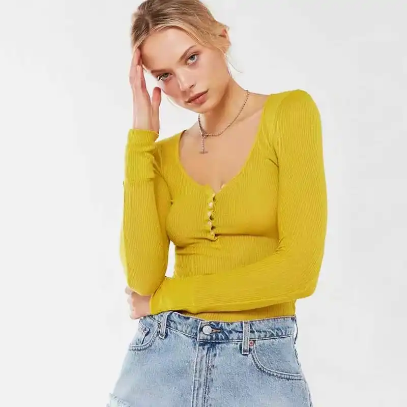yellow ribbed long sleeve top