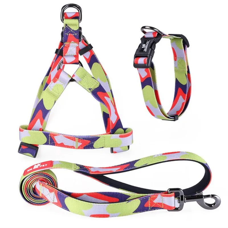 Collar Harness Leash Ошейники для собак, модный дизайн, принт, не спасается, нейлон, поводок для собак, быстроразъемный, для домашних животных, поводок для прогулок, регулируемый - Цвет: Collar Harness Leash