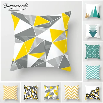 

Fuwatacchi Geometric Style Cushion Cover Yellow and Blue Wave Arrows Decorative Pillows for Home Sofa Pillow Cover 45*45cm