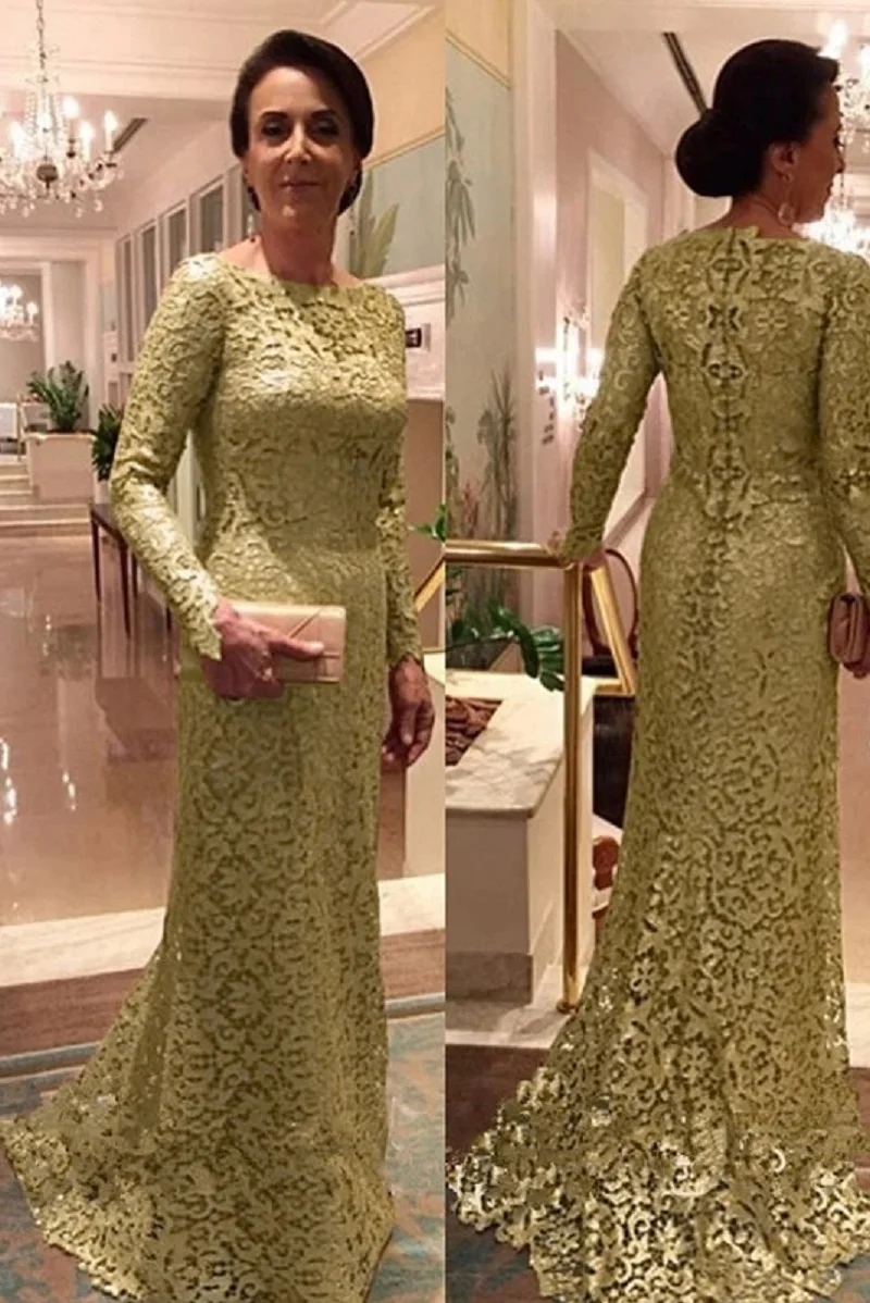 

Lace Long Sleeves Sheath Column Mother of the Bride Evening Dresses robes de soirée abendkleider vestidos de noite