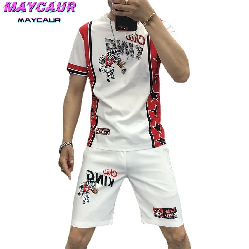 Men Clothing Set   New Korean Version of The Short-sleeved Short-sleeved T-shirt Shorts Sports and Leisure Two-piece Suit