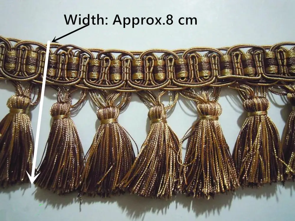 Deluxe Brown Fringes Curtain Sofa Cover Pillow Trims Valance Decorative Polyester Tassel Drops Lace Trimming 8cm Sell By meters
