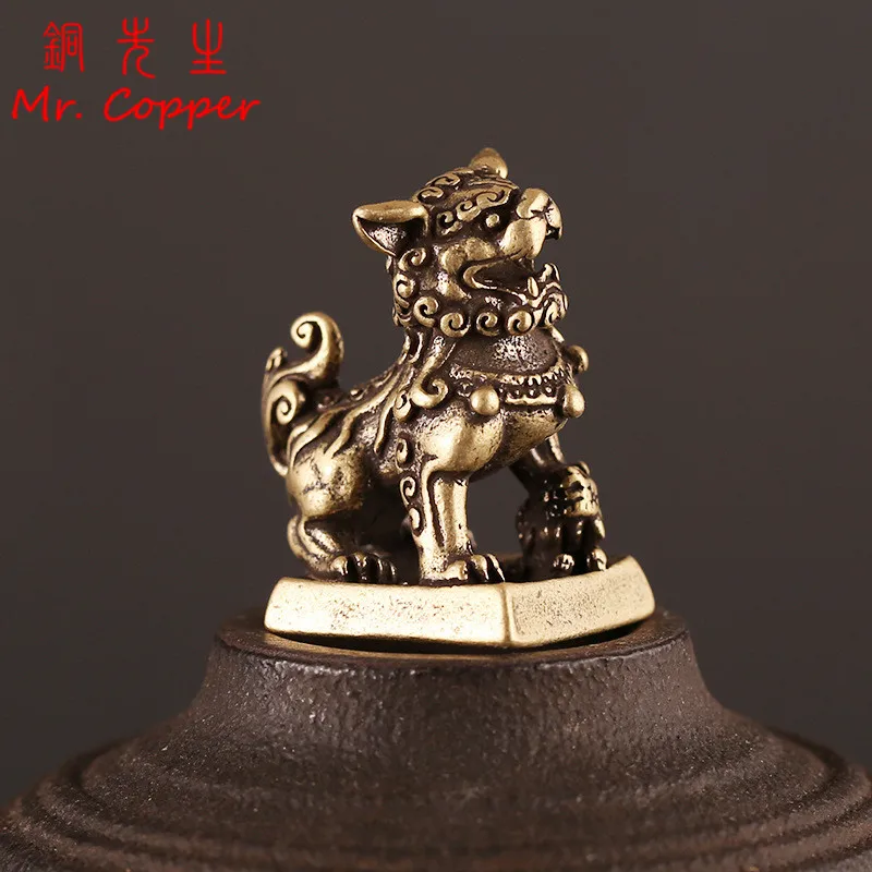 Чистый медный лев печать орнамент Lucky Feng Shui украшения рукоделие бронзовая