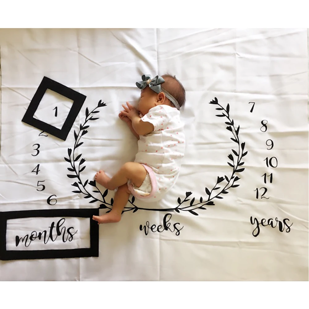 Детское одеяло для фотосъемки новорожденных, детское одеяло с месячным цветком и цифрами, реквизит для фотосъемки