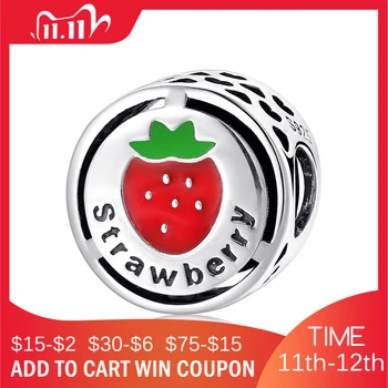 

925 Sterling Sliver Red Enamel lovely Strawberry My favorite fruit Charms Beads Fit Original European Charm Bracelet Jewelry